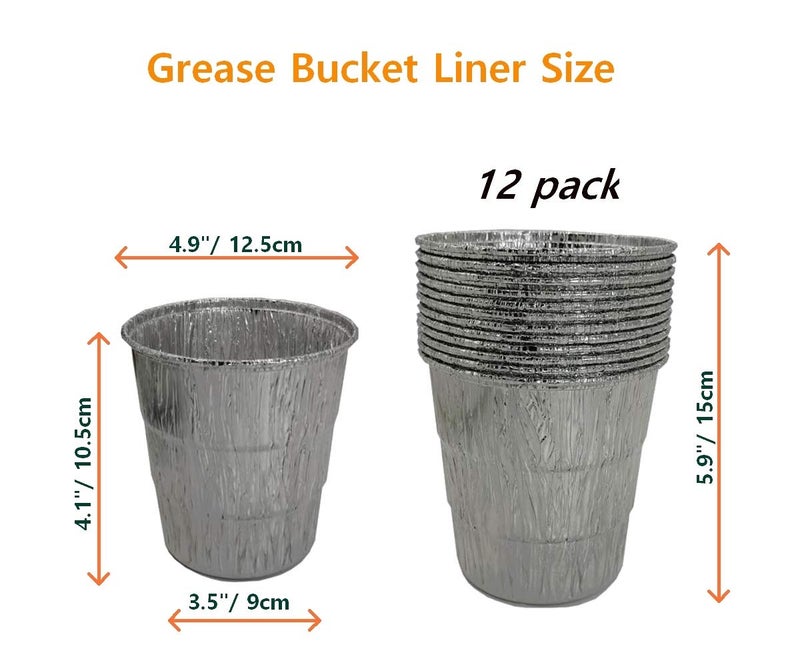 Firsgrill Drip Grease Bucket Can & 12-Pack Liners for Traeger 20/22/34, Pit Boss, etc Pellet Smoker Grill (Silver 12) - Image 5